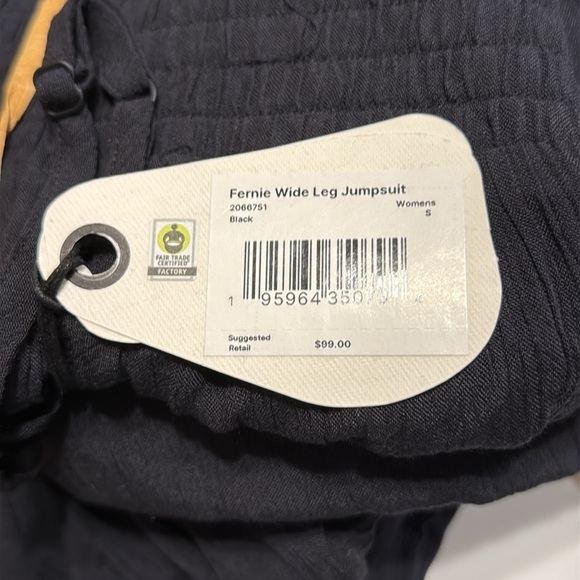 Prana Fernie Wide Leg Jumpsuit Black Crinkle Tencel Criss Cross Back XS S - Picture 5 of 5